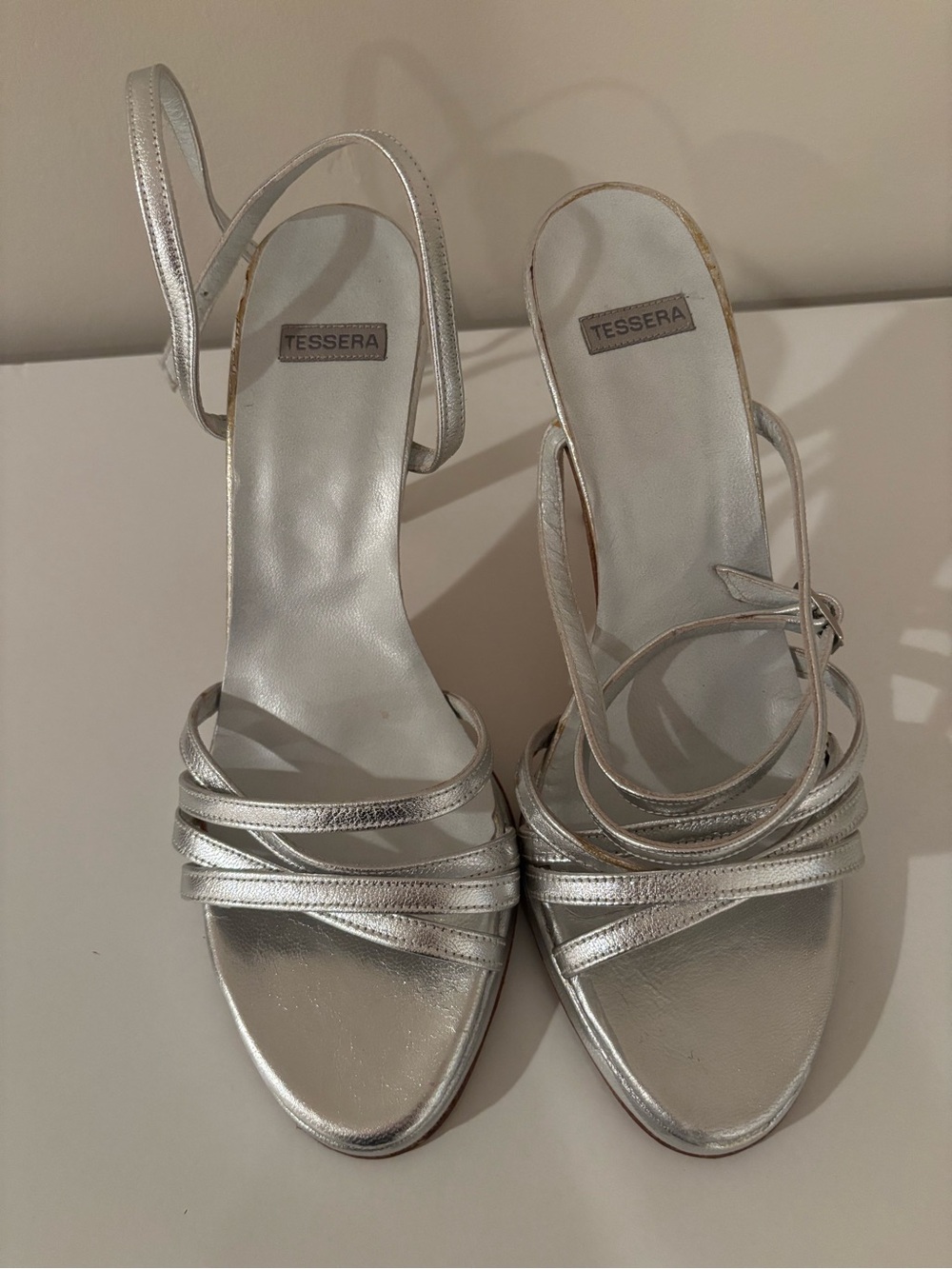 Silver Strappy Slingback Heels - Women's